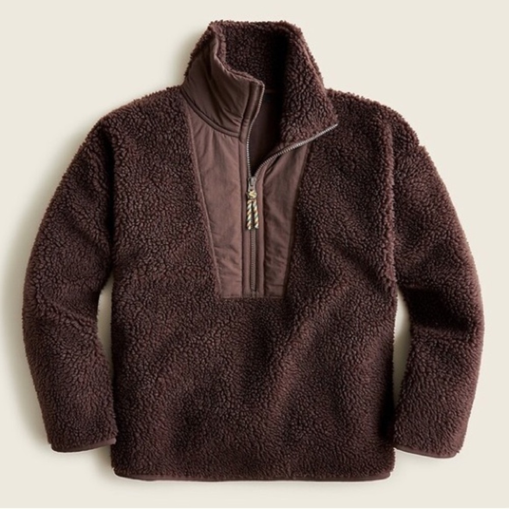 J.Crew Teddy Sherpa Half-Zip Sweatshirt in Deep Chocolate